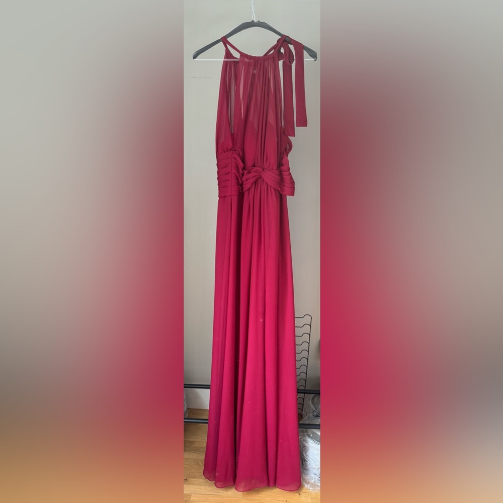 Elegant Deep Red Maxi Halter Dress
